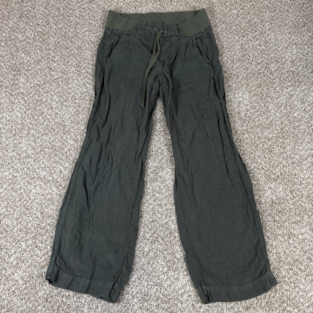 Athleta Pants Womens 6P Jasper Green Wide Leg Drawstring Linen Reverie